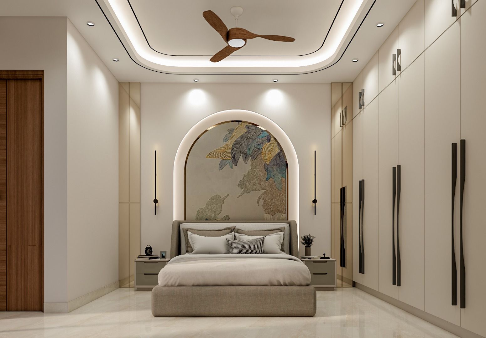 Bedroom wardrobe suite for Indian clothing and luggage storage planning