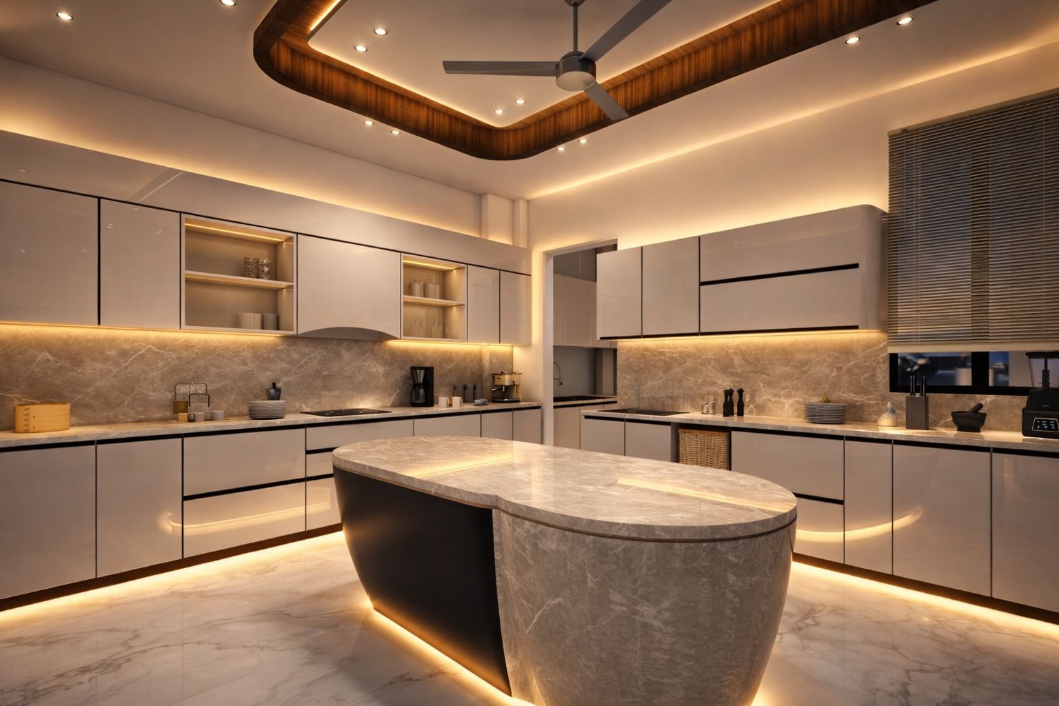 Modern kitchen interior suitable for smart lighting and automation