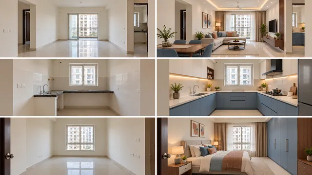Living Kitchen Primary — Blue Palette — AI-assisted Home renovations concept